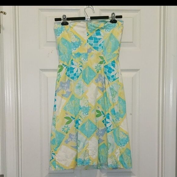 Vintage Lilly Pulitzer strapless patchwork summer ocean dress Sz 2 - Picture 4 of 8